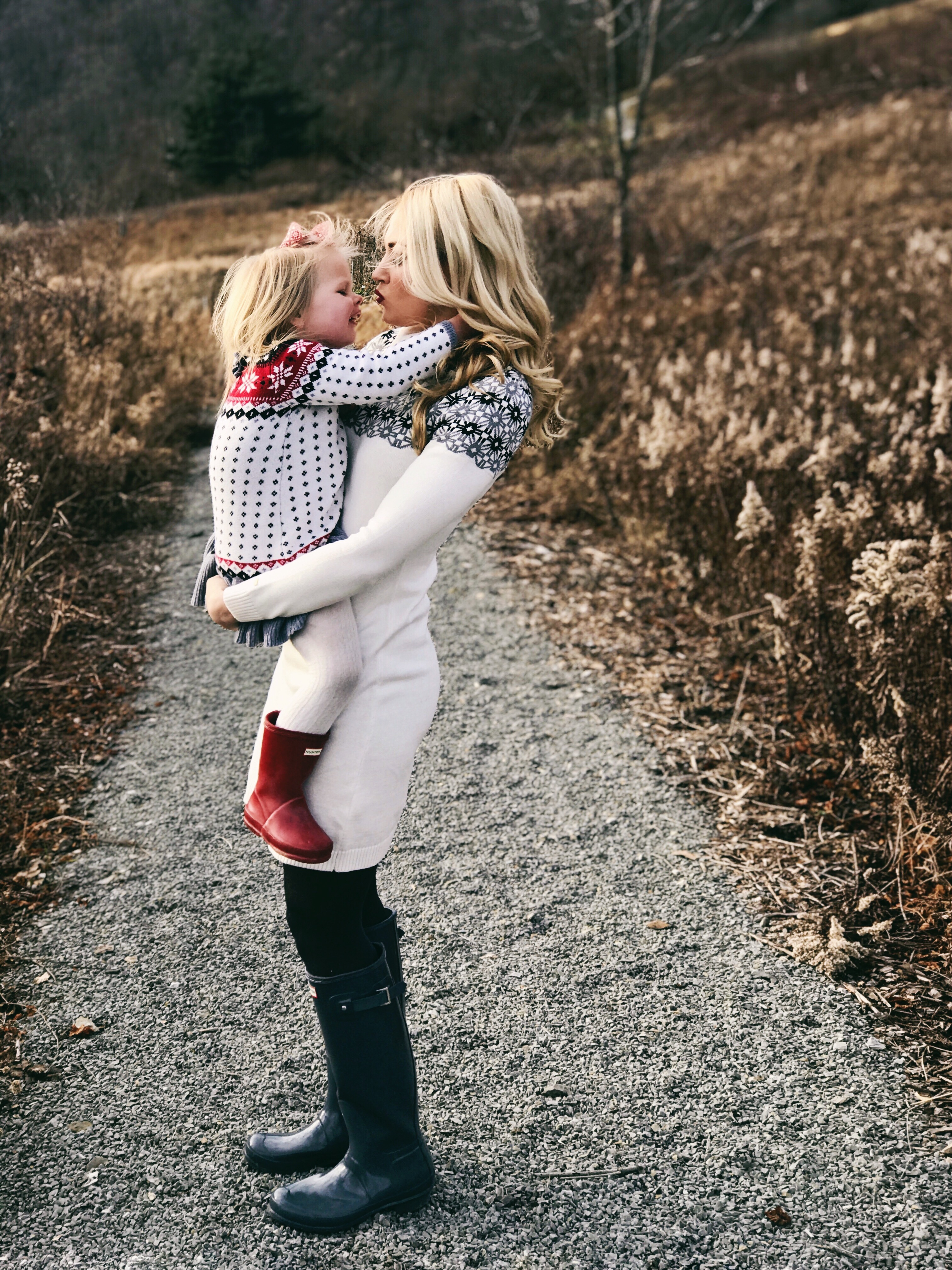 Mommy and Me | Fair Isle Sweaters and Hunter Boots