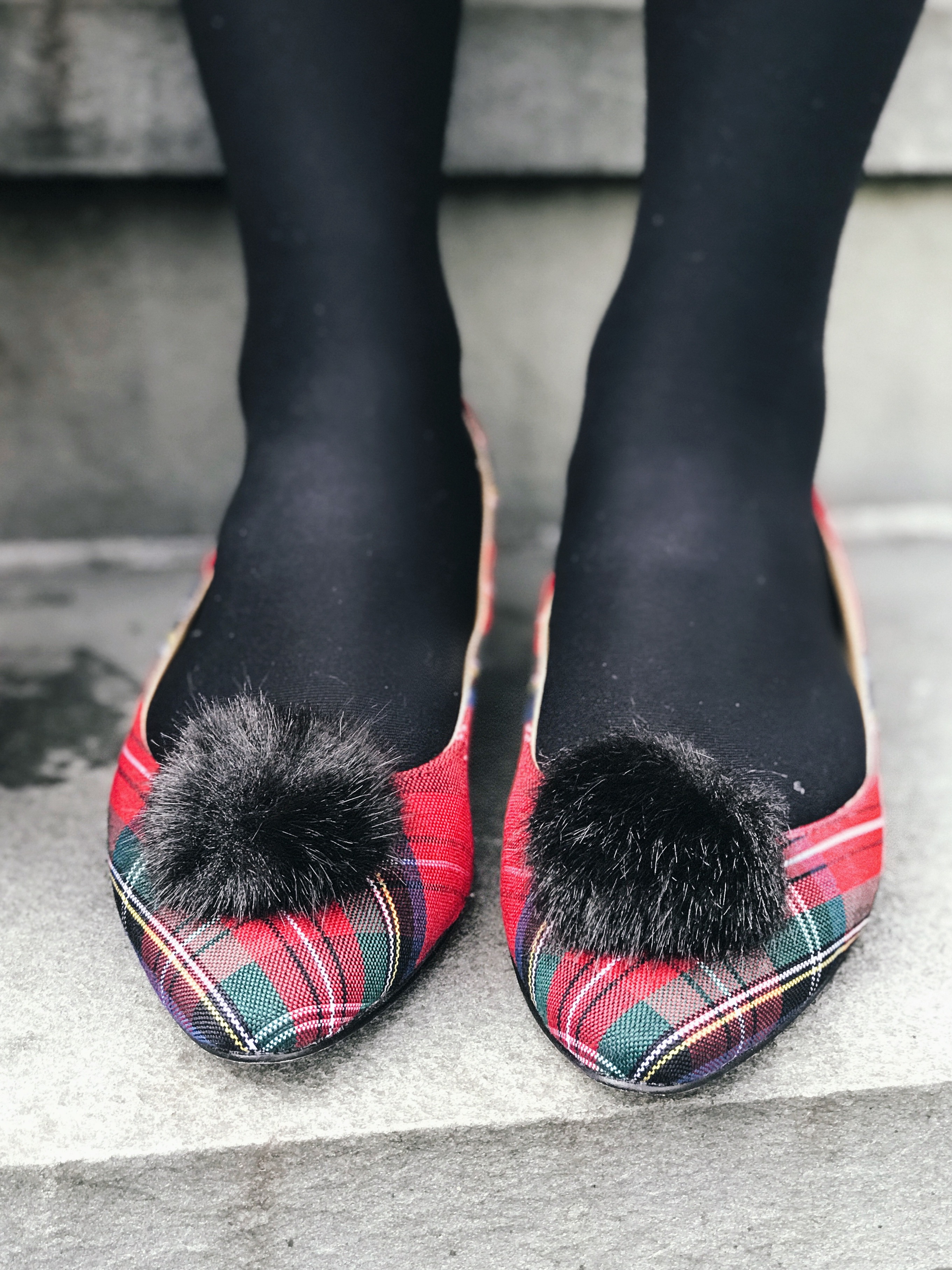 Tartan Plaid Pom Pom Shoes