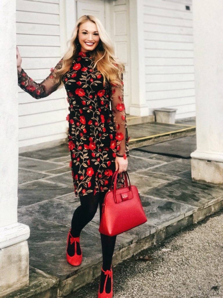 Embroidered Dress | Valentine's Day Dress | Red Bow Shoes | #embroidereddress #fashion #valentinesday