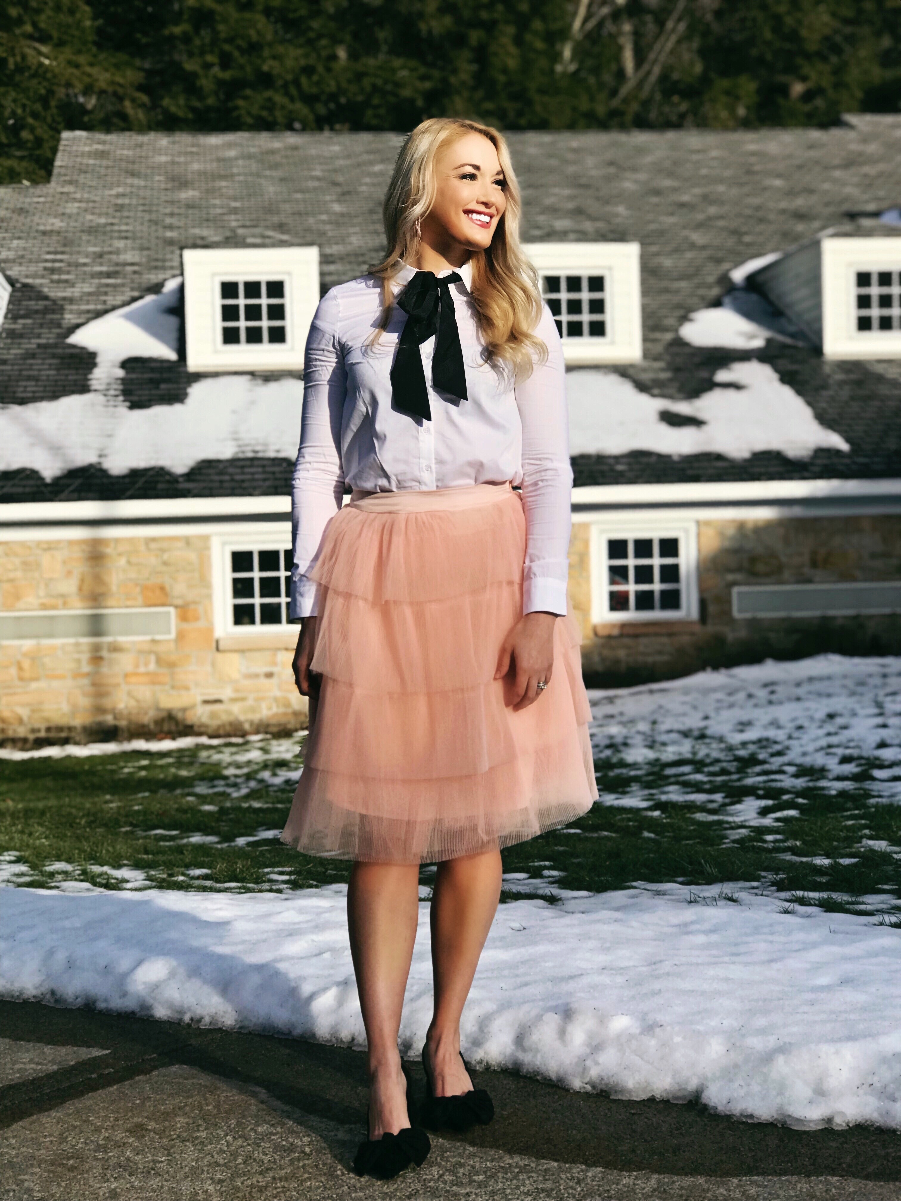 Bow Collar Blouse | Tiered Tulle Skirt | Bow Heels | www.styleherstrong.com | #classicstyle #preppy #fashionblogger