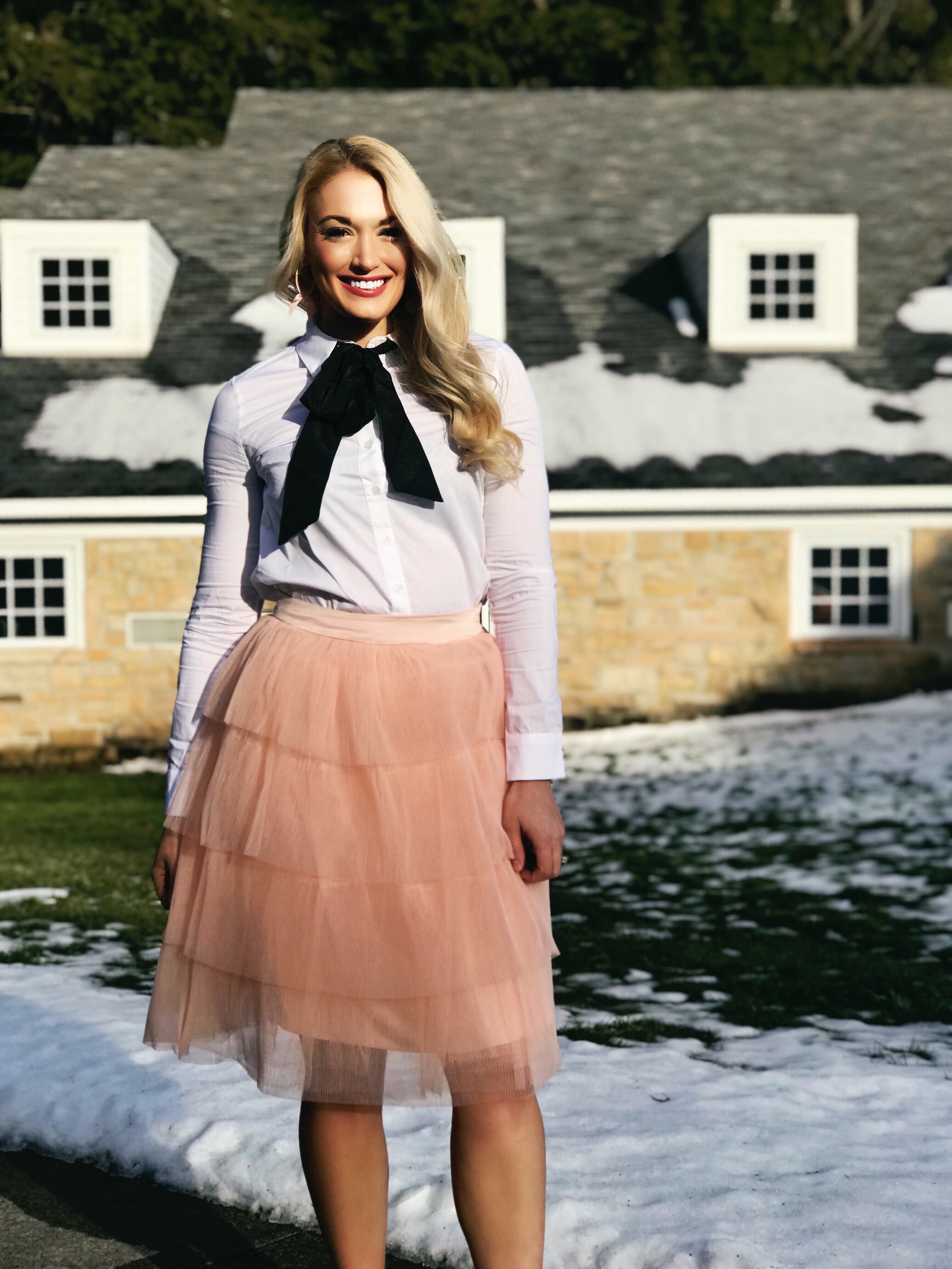 Bow Collar Blouse | Tiered Tulle Skirt | Bow Heels | www.styleherstrong.com | #classicstyle #preppy #fashionblogger