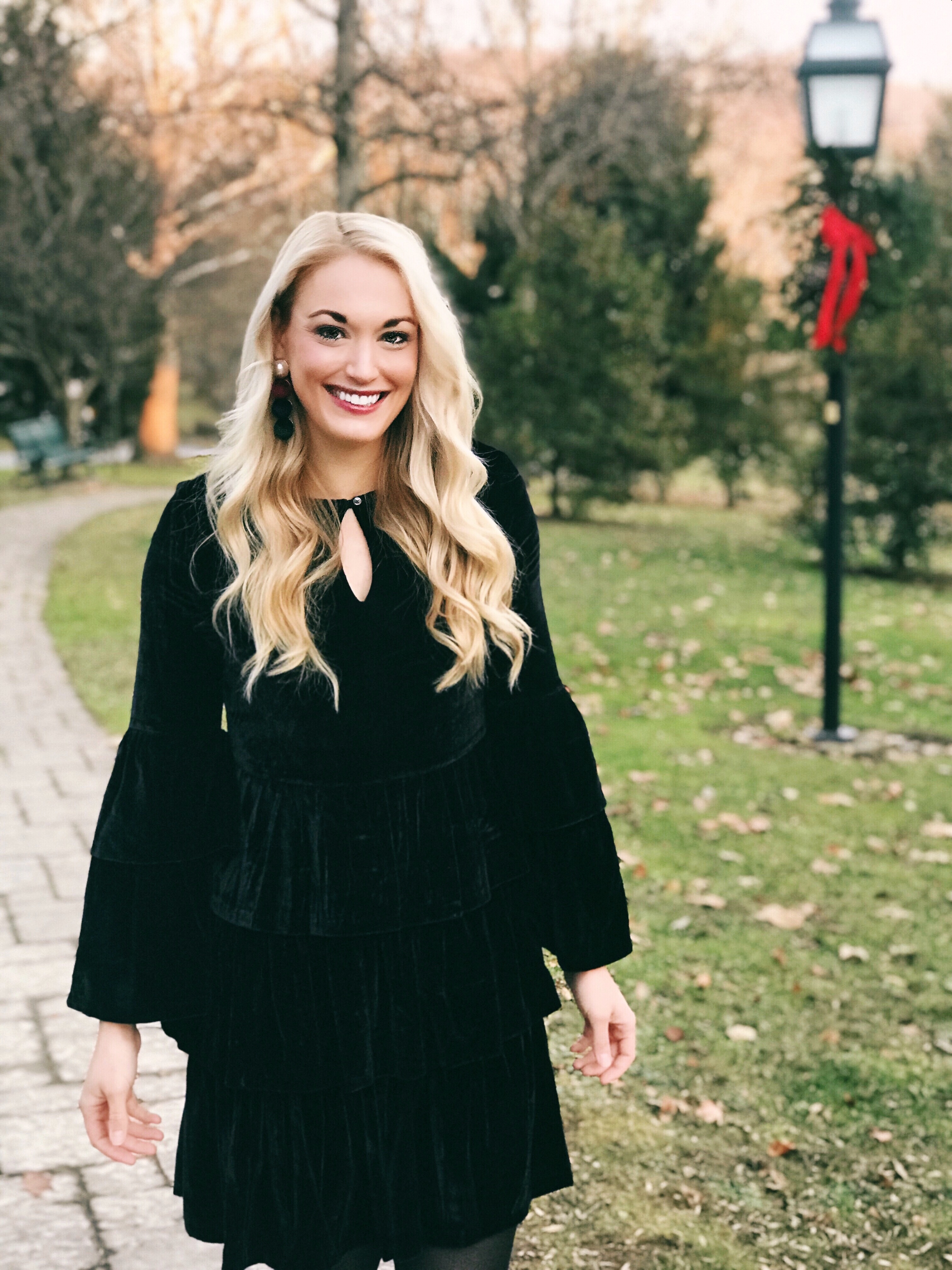 Velvet Bell Sleeve Dress & Burgundy Booties | Style Her Strong Blog