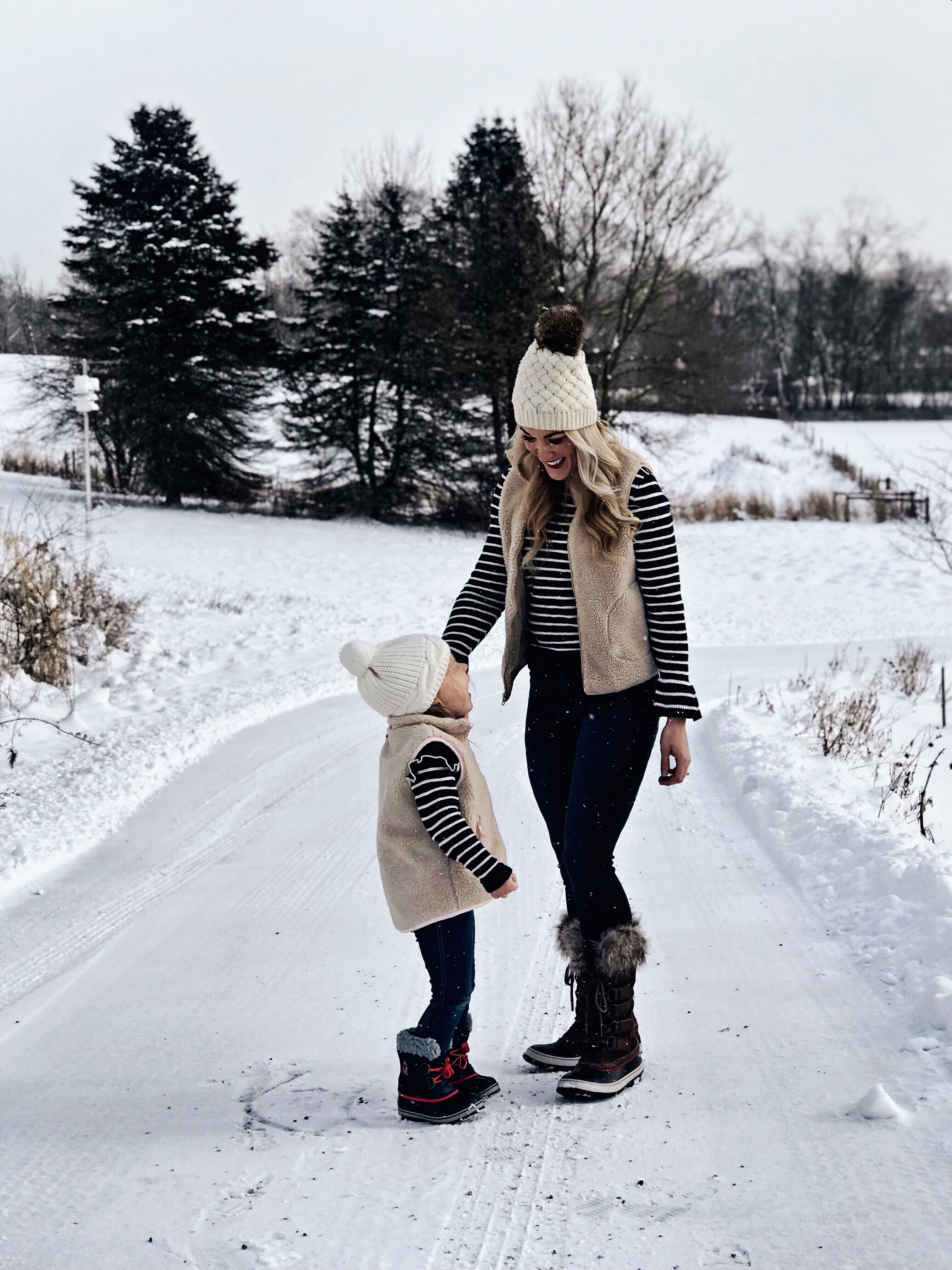 Mommy and Me | Cozy Winter Outfits | Sherpa Vests | Sorel Boots