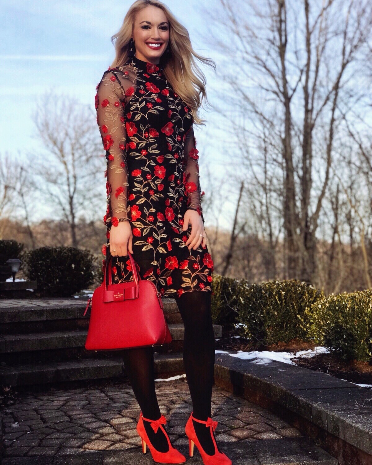 Embroidered Dress | Valentine's Day Dress | Red Bow Shoes | #embroidereddress #fashion #valentinesday