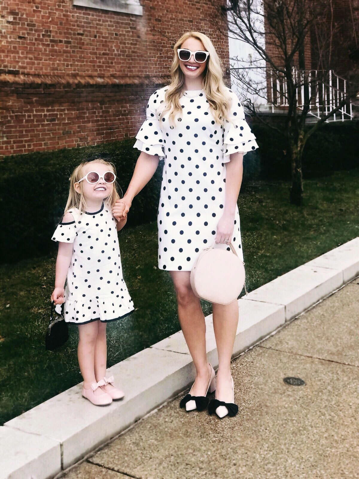 Mommy and Me Outfits | Polka Dot Dress | Round Bag | Bow Heels