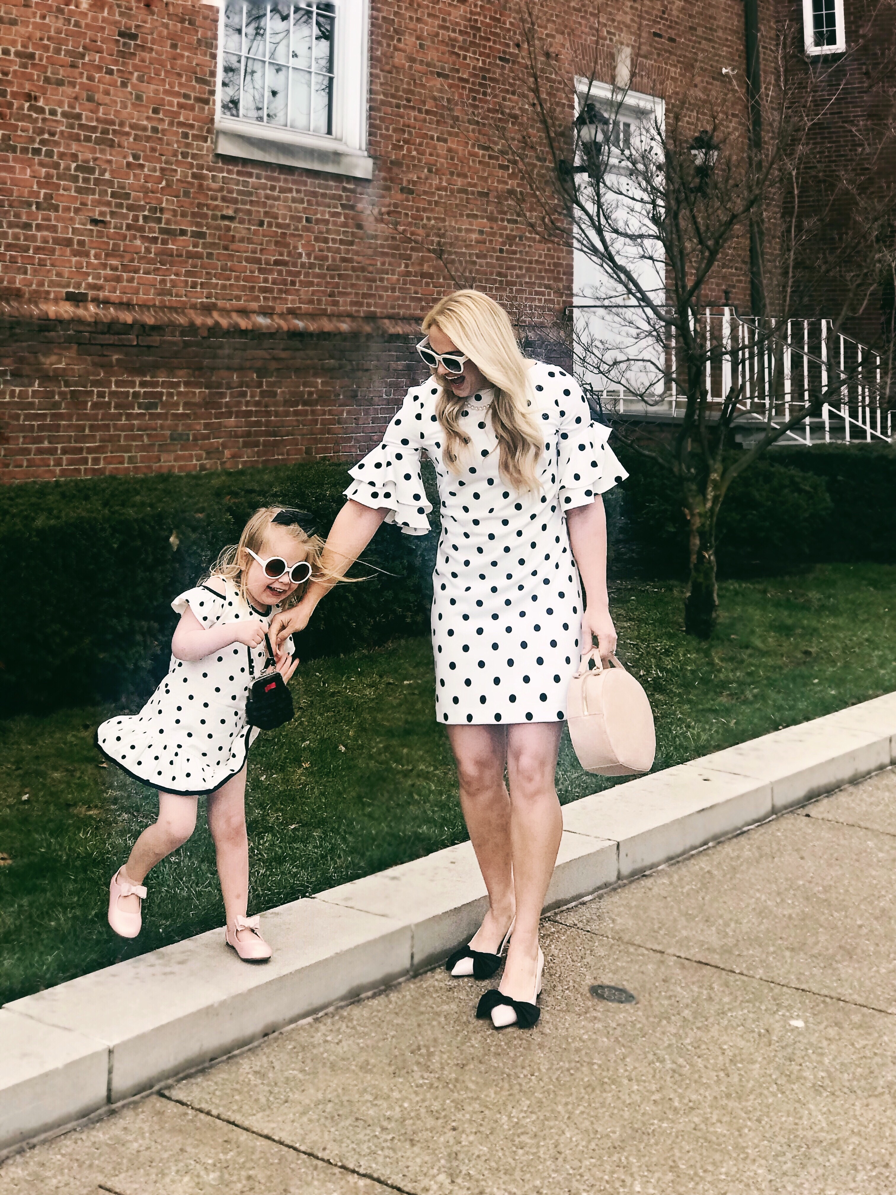 Mommy and Me Outfits | Polka Dot Dress | Round Bag | Bow Heels