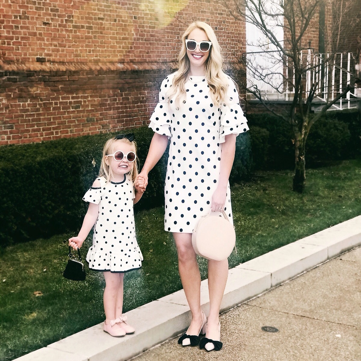 Mommy and Me Outfits | Polka Dot Dress | Round Bag | Bow Heels