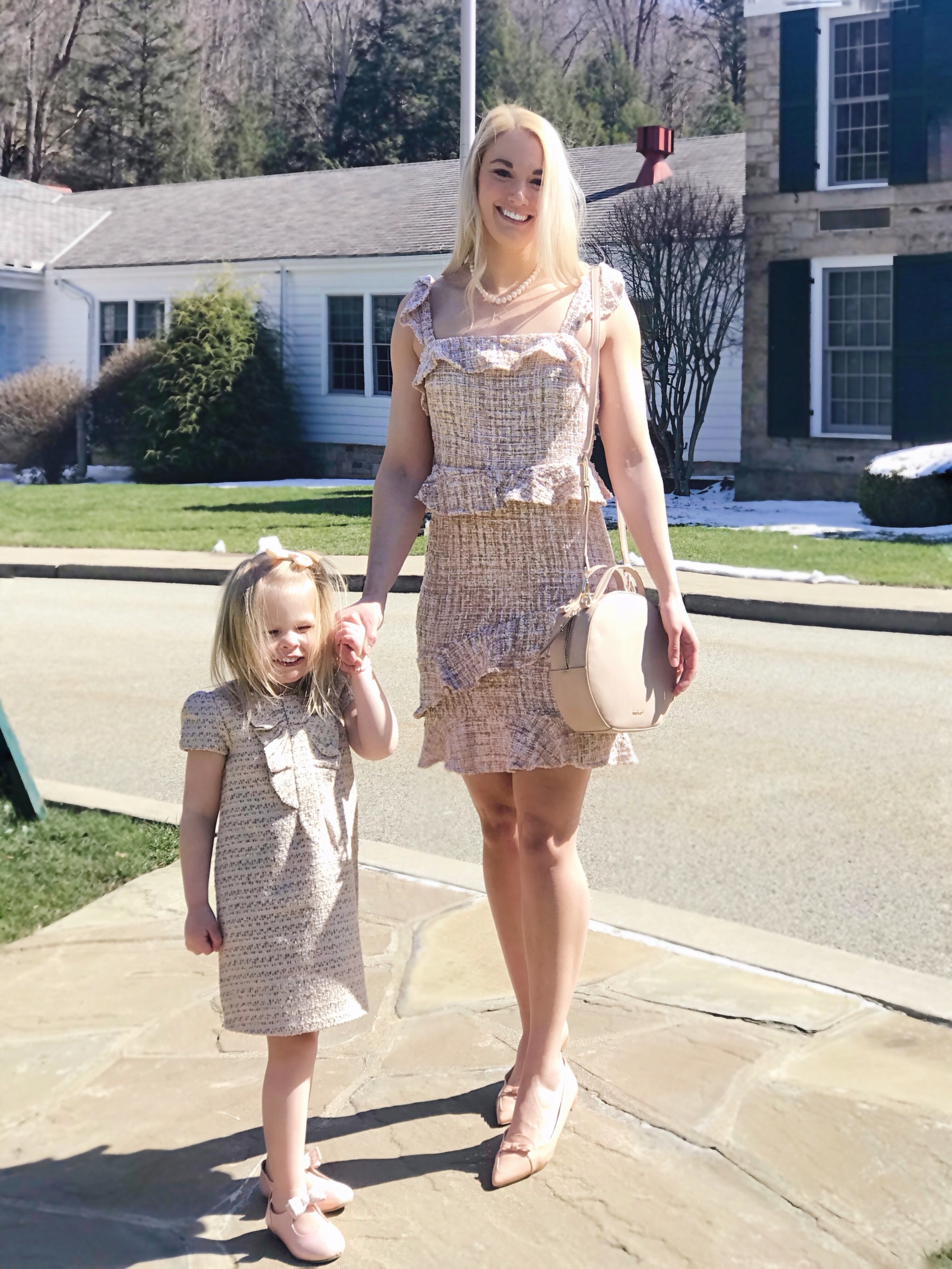 Mommy and Me Outfits | Bow Coat | Pink Tweed Dress