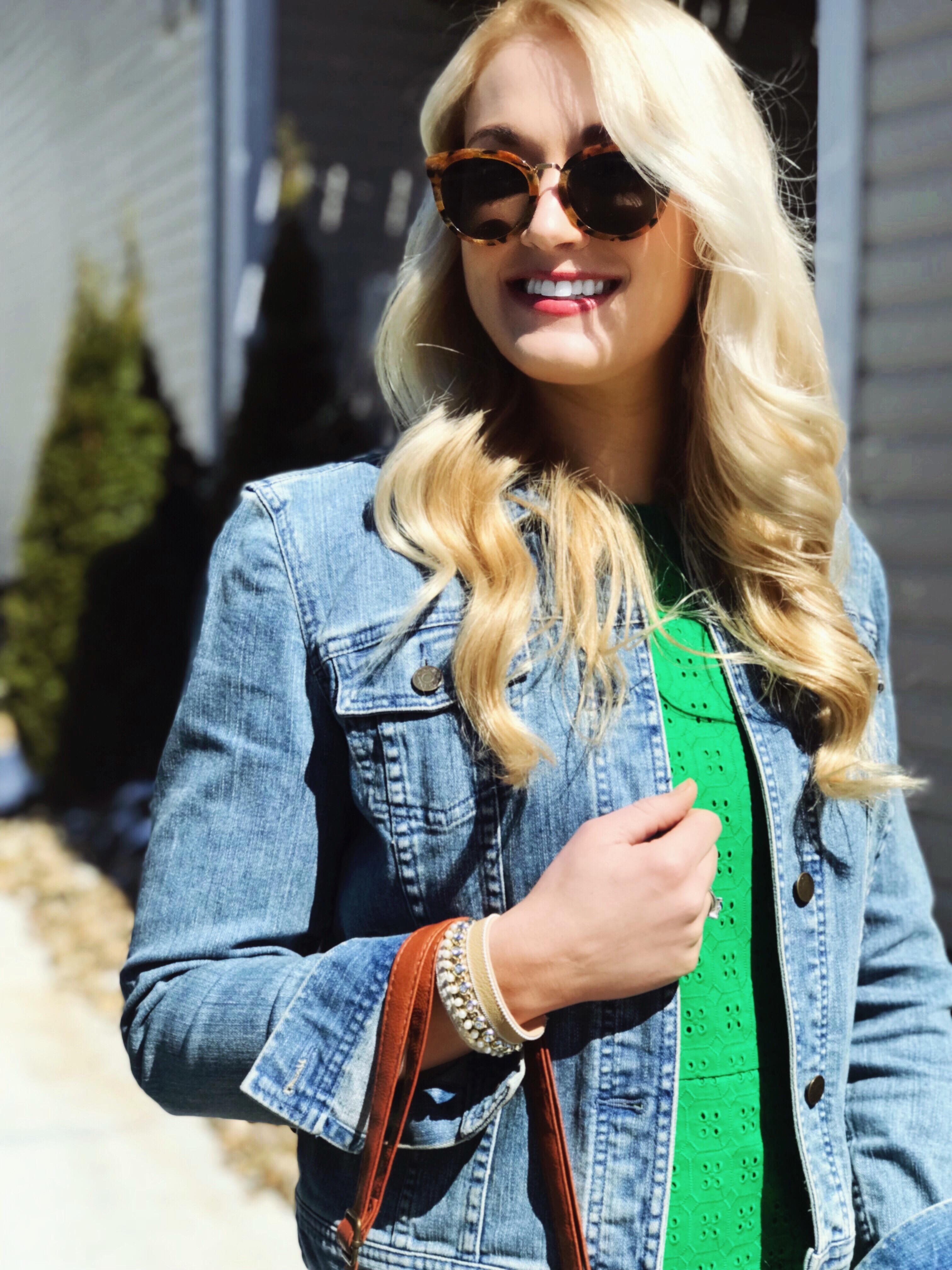 Preppy Spring Dress | Woven Bag | Denim Jacket #styleblogger #preppy