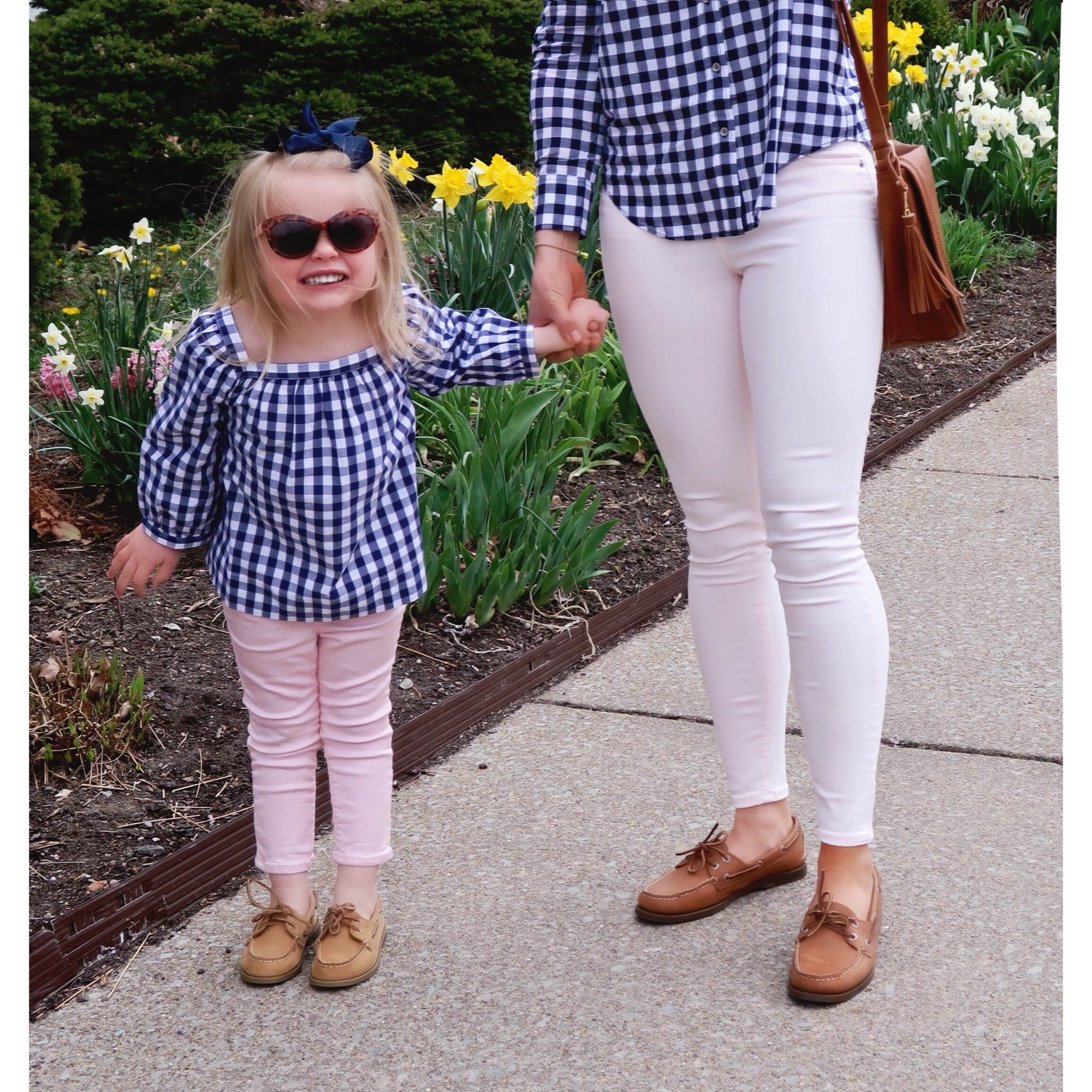 Mommy and Me Matching Outfits | Gingham Shirts | Pink Jeans | Sperry Boat Shoes #preppy