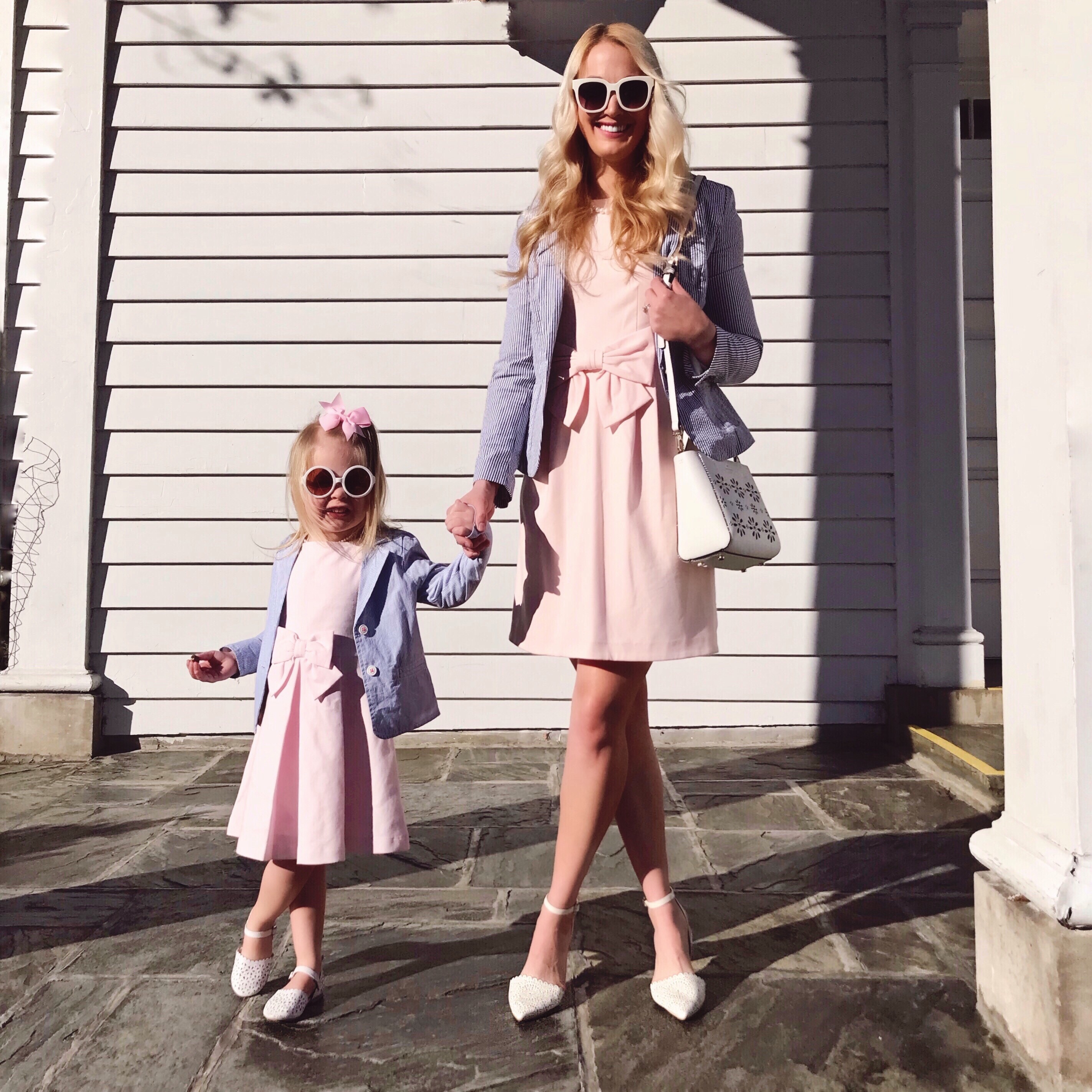 Mommy and Me Matching Outfits | Pink Bow Dress | Seersucker Blazer | Twinning | Matching, Mommy and Me, Mother Daughter, Mom Style, Mommy Style, Mommy Blogger, Brooks Brothers, Preppy, Preppy Style, American Style, Kid's Style, Girl's Style, Kid's Fashion, Fashion Blogger, Style Blogger, Summer Style, Spring Style