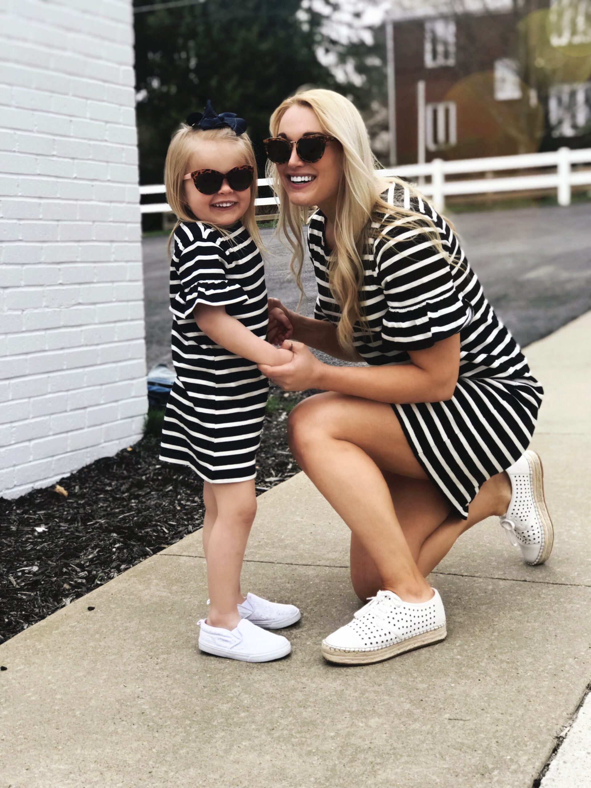 Mommy and Me Matching Outfits | Striped T-shirt Ruffle Sleeve Dresses and White Sneakers | Mommy Daughter, Mother Daughter, Stripes, Striped Dress, Espadrille Sneakers, Twinning, Matching, Kid's Style, Kids's Fashion, Mom Style, Mommy Blogger, Mom Blog, Style Blogger, Style, Fashion, Fashion Blogger, J.Crew, J.Crew Factory, J. Crew, Preppy, Preppy Style, American Style