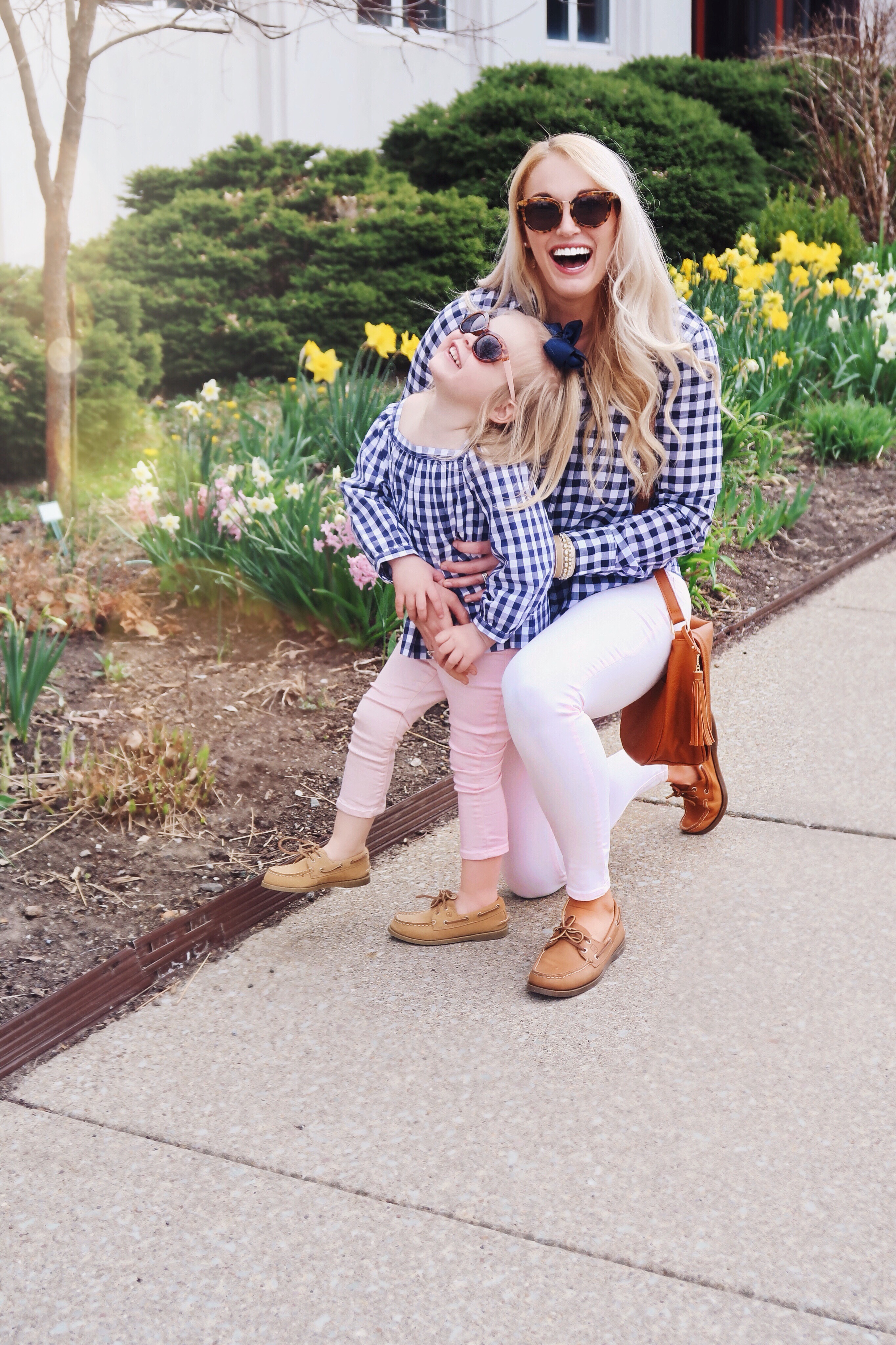 Mommy and Me Matching Outfits | Gingham Shirt | Blush Pink Jeans | Sperry Shoes | Mother Daughter, Mommy and Me, Twinning, Matching, Kid Style, Kid Fashion, Kid's Style, Kid's Fashion, Sperry Top-sider, Sperry, J. Crew, J. Crew Factory, Preppy, American Style, Preppy Style, Gingham, Spring Style, Classic Style, Fashion Blogger