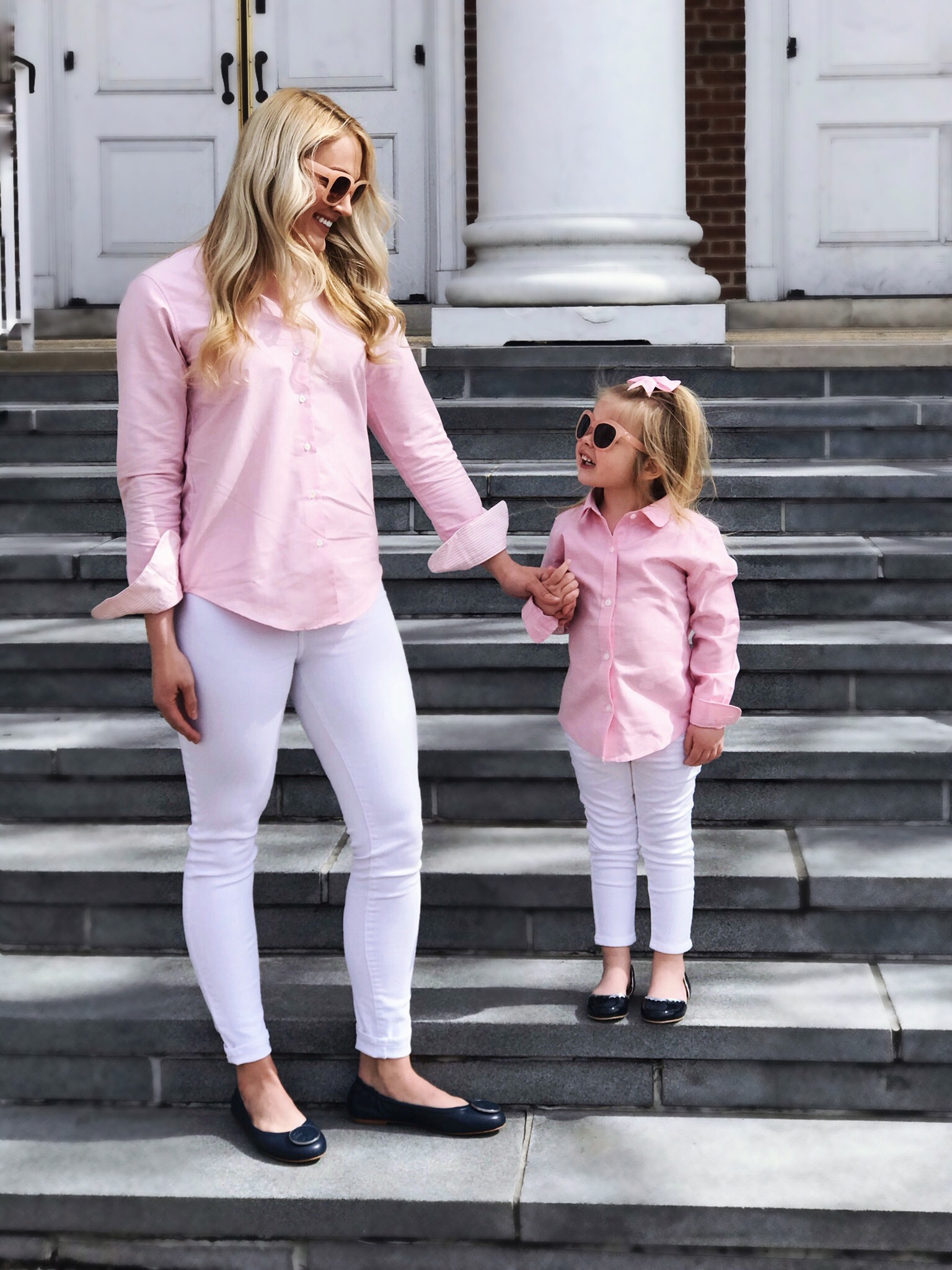 Mommy and Me Matching Outfits | Pink Button Downs and White Jeans | Brooks Brothers | Preppy, Classic