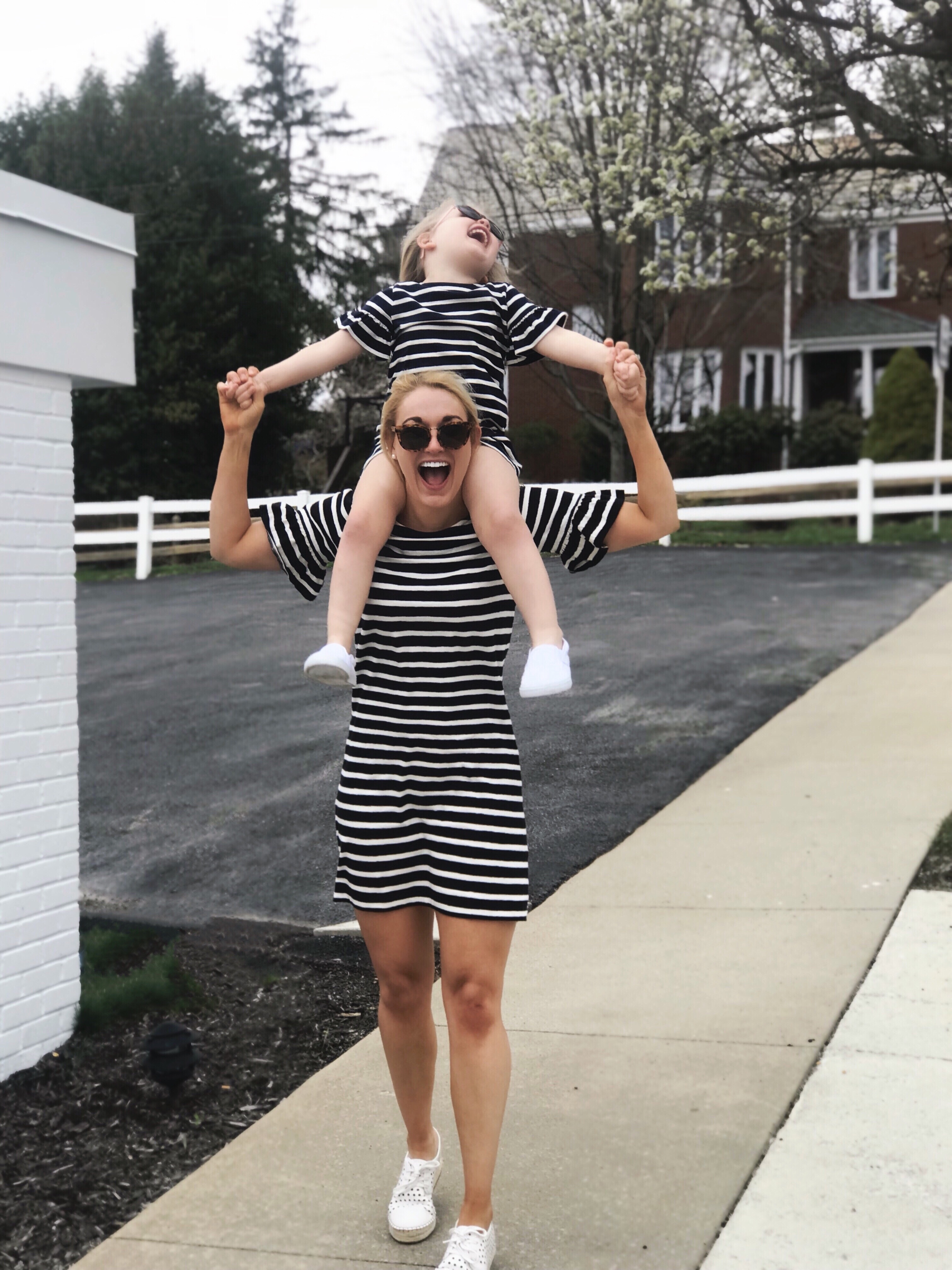 Mommy and Me Matching Outfits | Striped T-shirt Ruffle Sleeve Dresses and White Sneakers | Mommy Daughter, Mother Daughter, Stripes, Striped Dress, Espadrille Sneakers, Twinning, Matching, Kid's Style, Kids's Fashion, Mom Style, Mommy Blogger, Mom Blog, Style Blogger, Style, Fashion, Fashion Blogger, J.Crew, J.Crew Factory, J. Crew, Preppy, Preppy Style, American Style