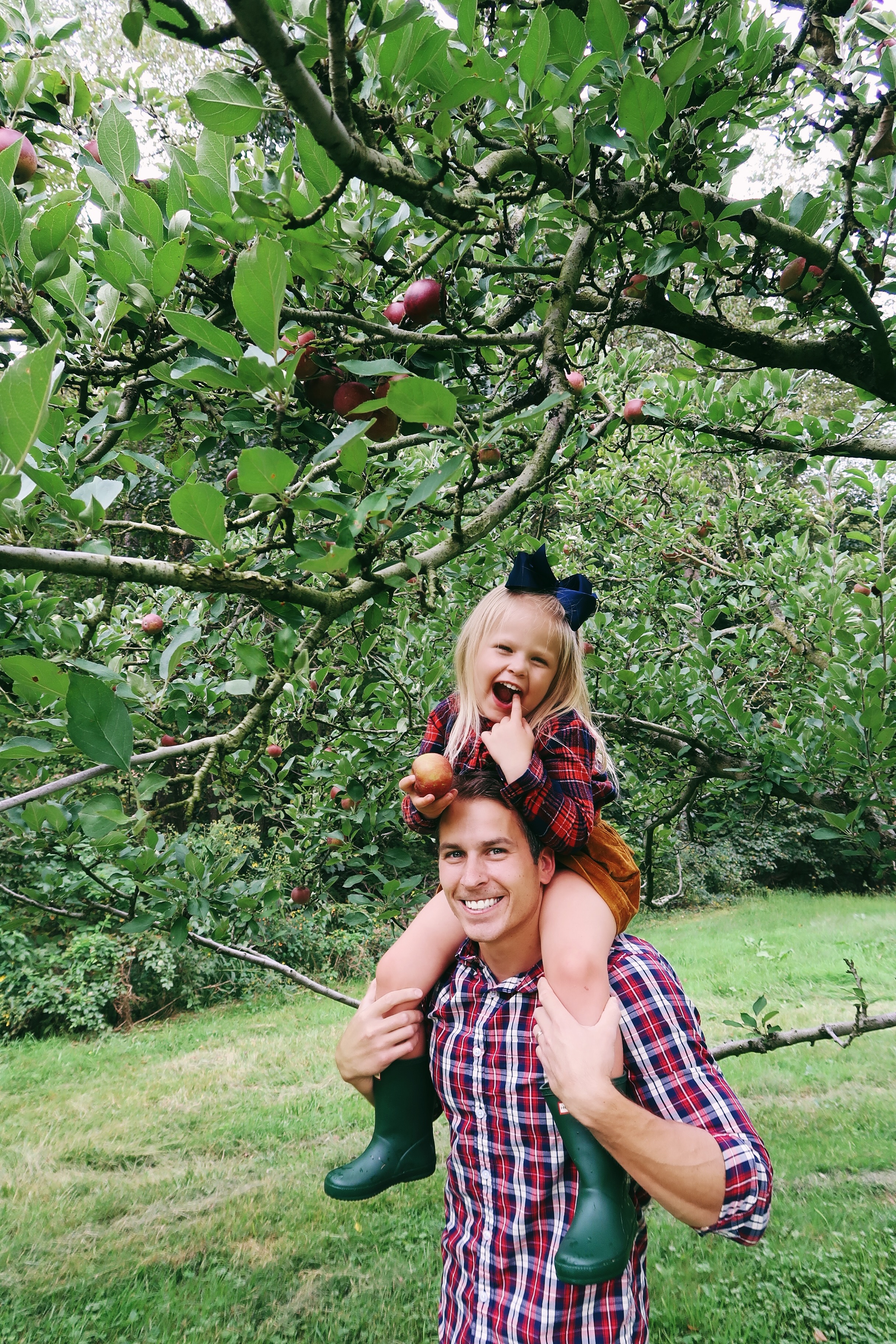 Apple Picking | Mommy and Me Fall Outfits | Corduroy Skirt, Hunter Boots, Plaid Top