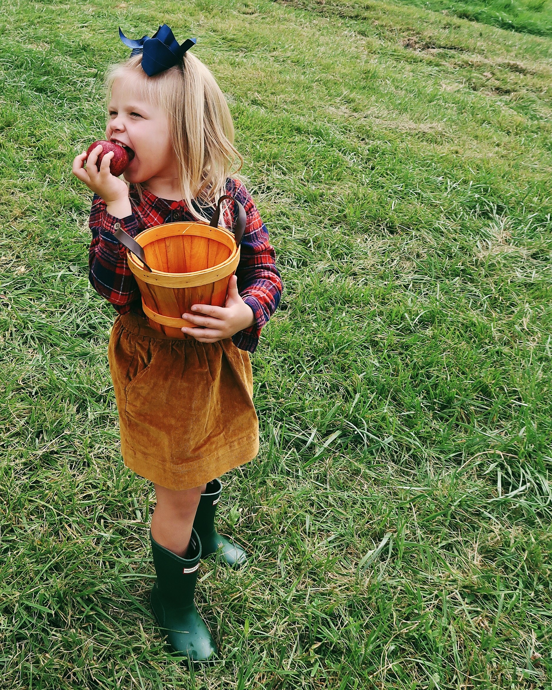 Apple Picking | Mommy and Me Fall Outfits | Corduroy Skirt, Hunter Boots, Plaid Top