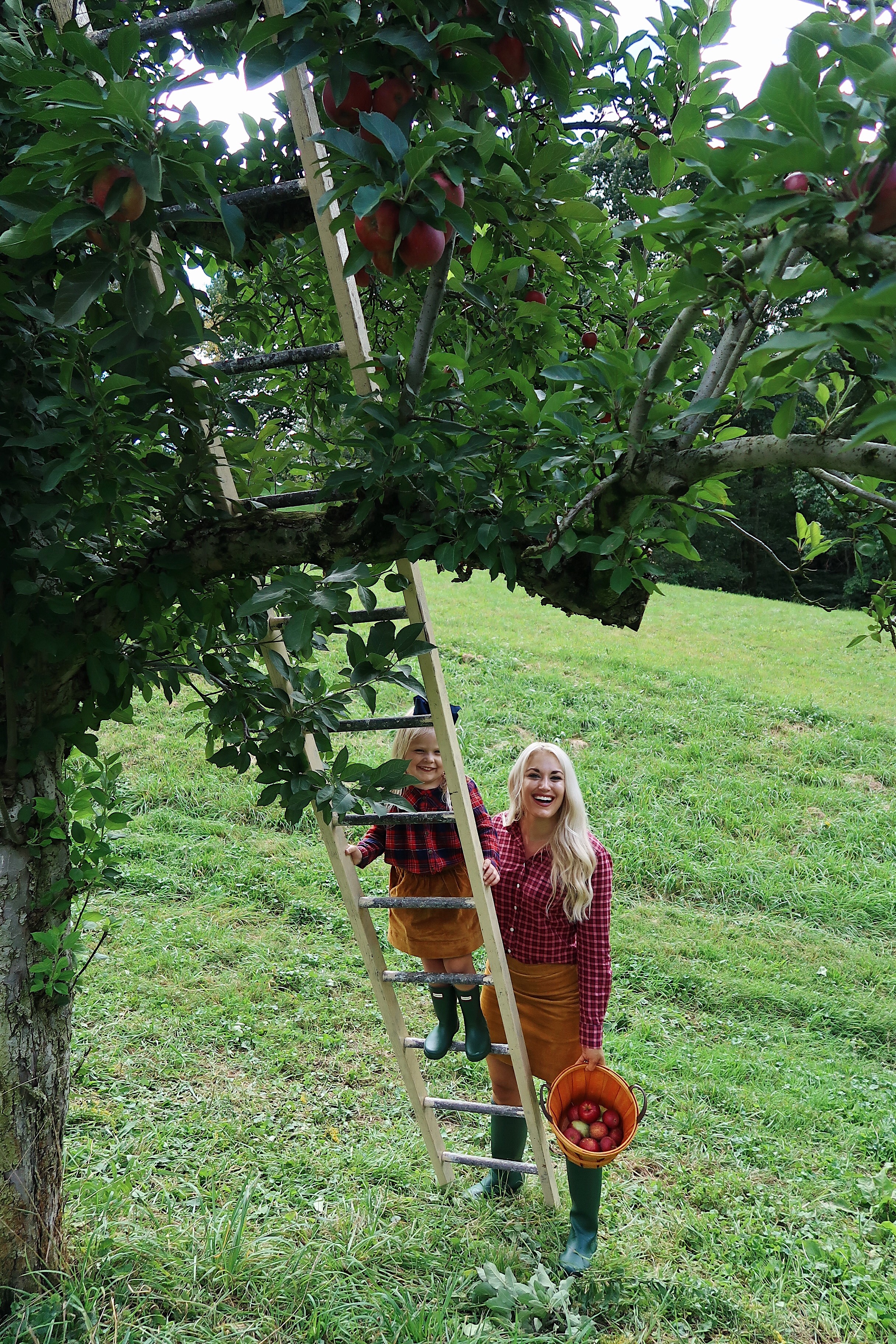 Apple Picking | Mommy and Me Fall Outfits | Corduroy Skirt, Hunter Boots, Plaid Top