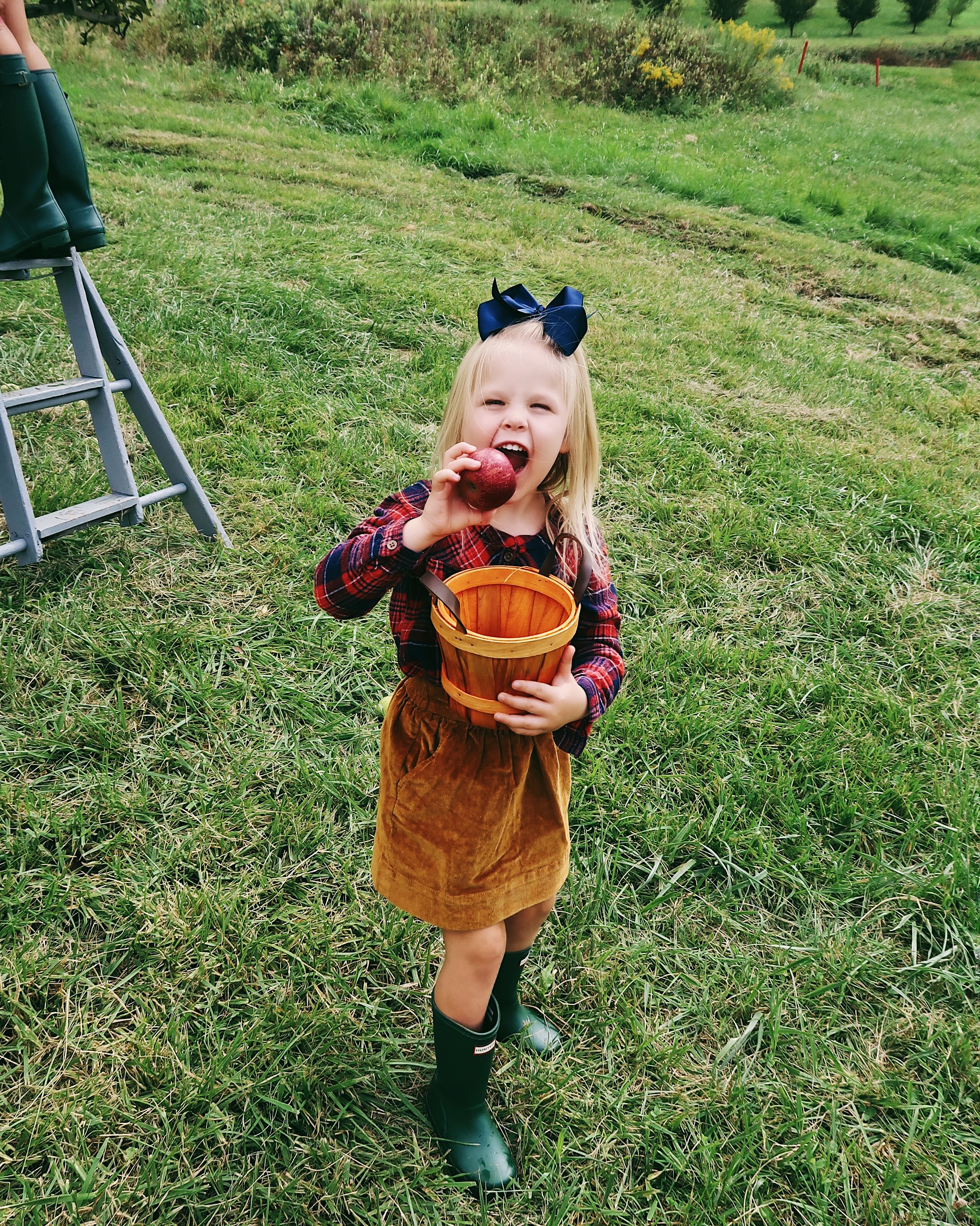 Apple Picking | Mommy and Me Fall Outfits | Corduroy Skirt, Hunter Boots, Plaid Top