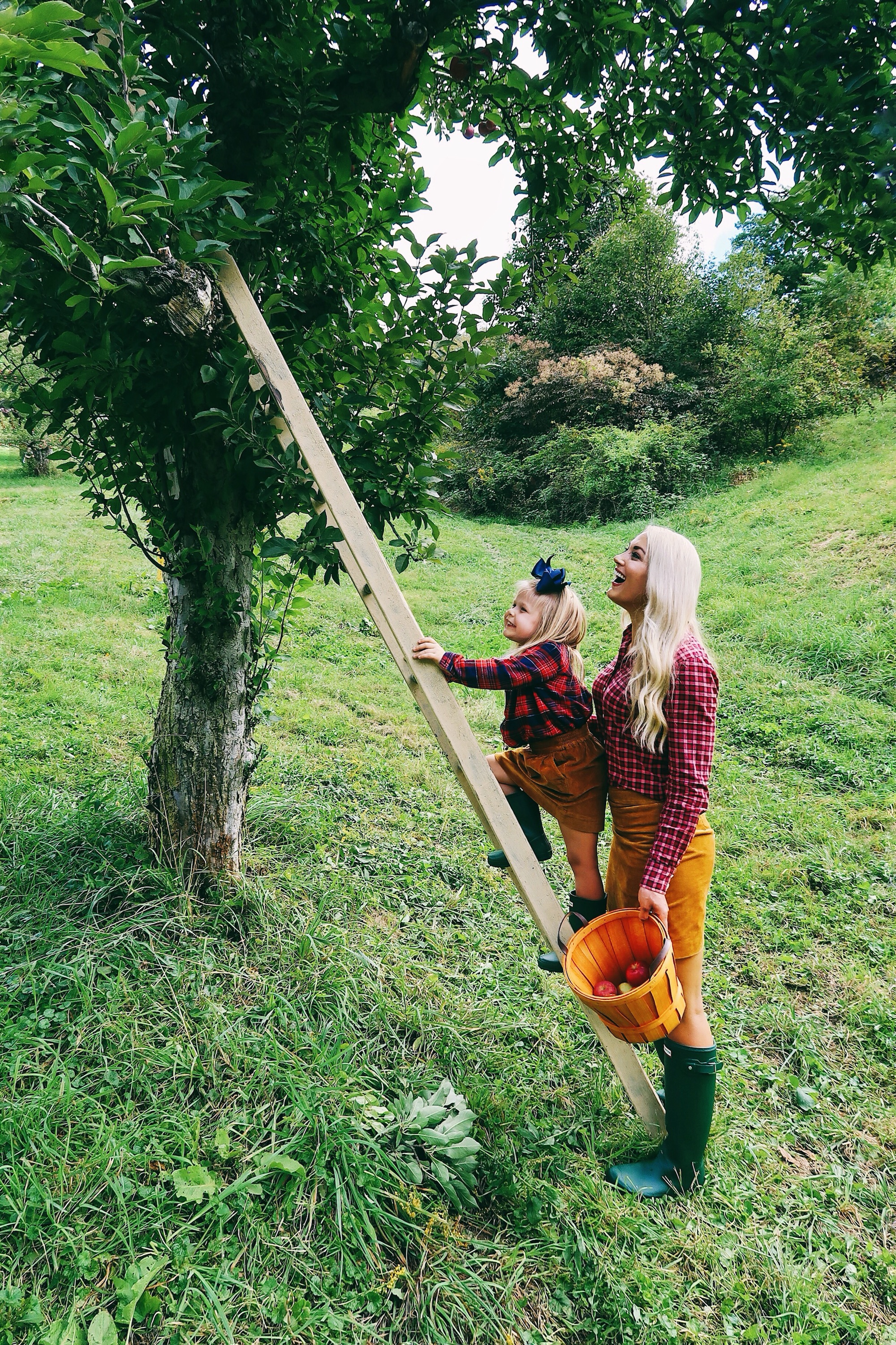 Apple Picking | Mommy and Me Fall Outfits | Corduroy Skirt, Hunter Boots, Plaid Top