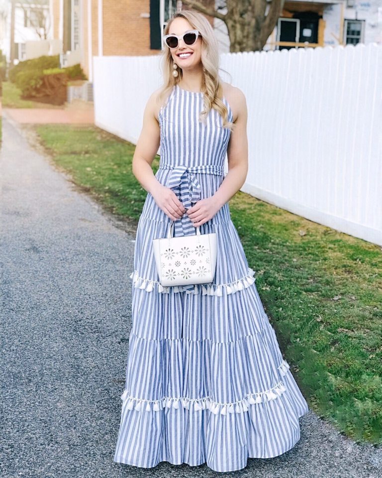 Easter Dress Round-Up | Striped Tassel Detail Maxi Dress that You Need in Your Closet for Spring | Spring Maxi Dress | Eliza J Dress | Classic Style | Spring Style | www.styleherstrong.com