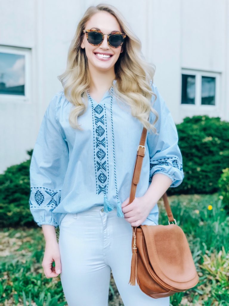 Walmart Style Under $30 | Walmart Finds | Walmart Fashion | Embroidered Top | White Skinny Jeans | Budge Fashion | #walmart #budgetfashion #preppy #springstyle #styleblogger | www.styleherstrong.com