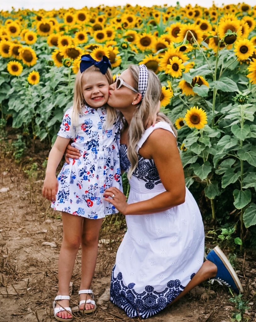 Sunflower Field Family Pictures | Family Photography | Draper James Dress | Family Adventure | Summer Style | Family Style | Preppy Style | Romantic Style | Eyelet Dress | Floral Dress | Sperry | J.Crew