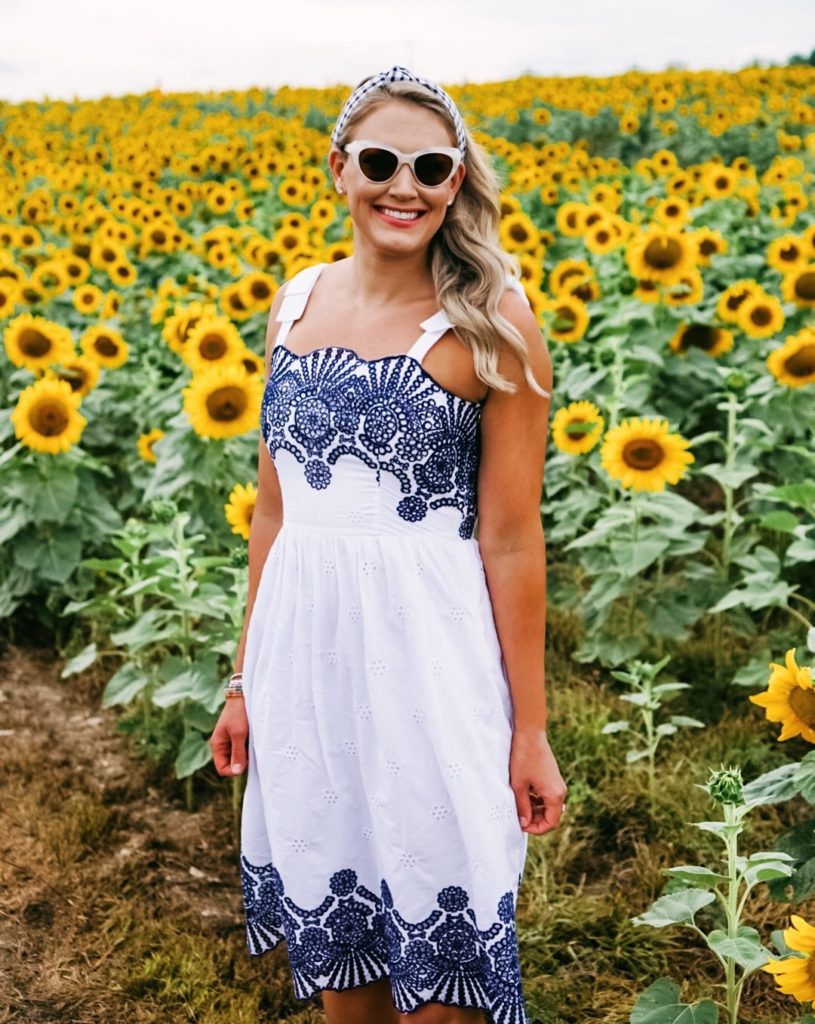 Sunflower Field Family Pictures | Family Photography | Draper James Dress | Family Adventure | Summer Style | Family Style | Preppy Style | Romantic Style | Eyelet Dress | Floral Dress | Sperry | J.Crew