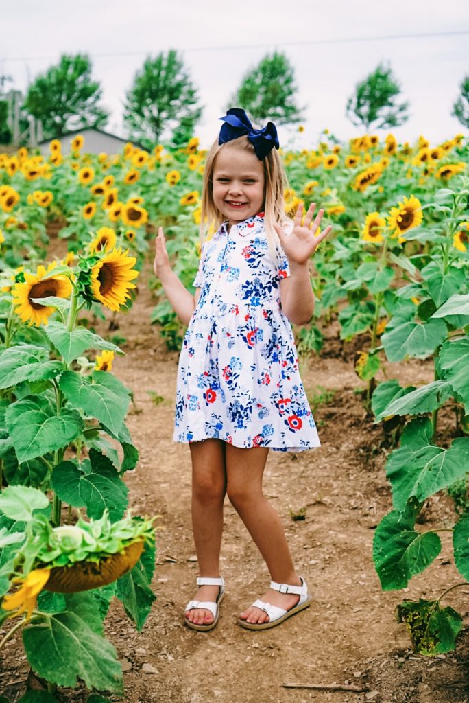 Sunflower Field Family Pictures | Family Photography | Draper James Dress | Family Adventure | Summer Style | Family Style | Preppy Style | Romantic Style | Eyelet Dress | Floral Dress | Sperry | J.Crew