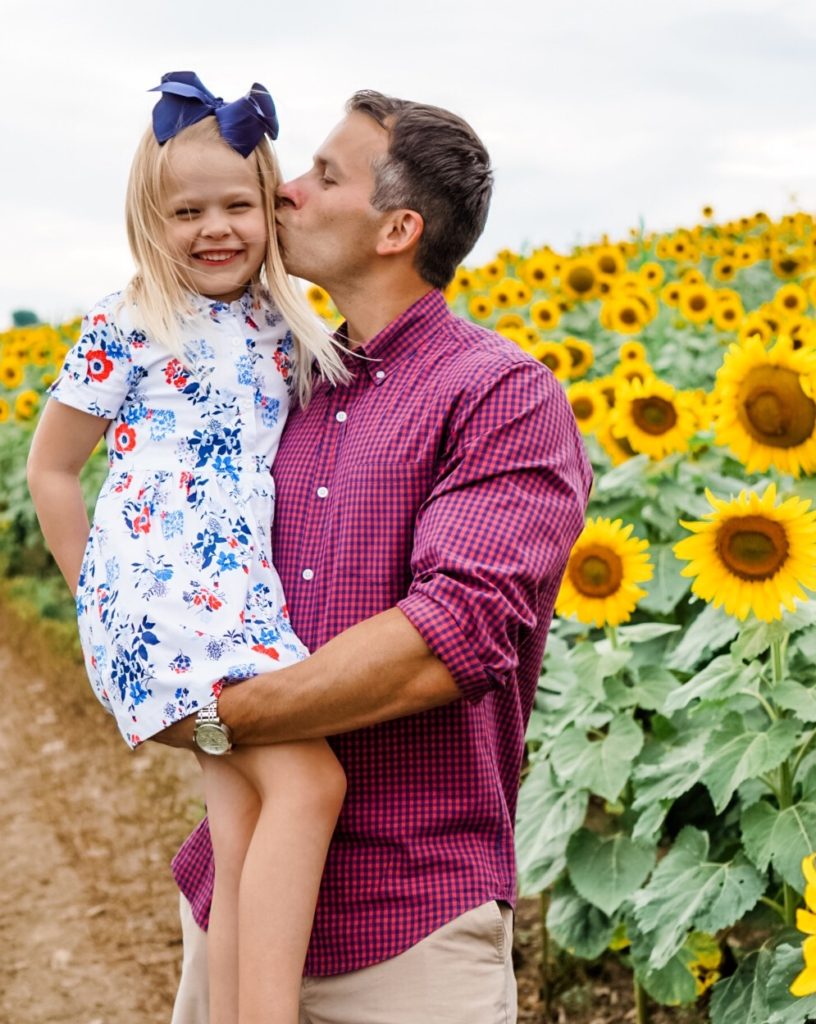 Sunflower Field Family Pictures | Family Photography | Draper James Dress | Family Adventure | Summer Style | Family Style | Preppy Style | Romantic Style | Eyelet Dress | Floral Dress | Sperry | J.Crew