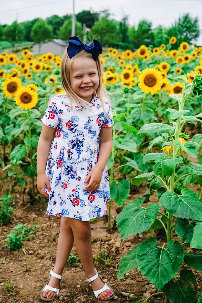 Sunflower Field Family Pictures | Family Photography | Draper James Dress | Family Adventure | Summer Style | Family Style | Preppy Style | Romantic Style | Eyelet Dress | Floral Dress | Sperry | J.Crew