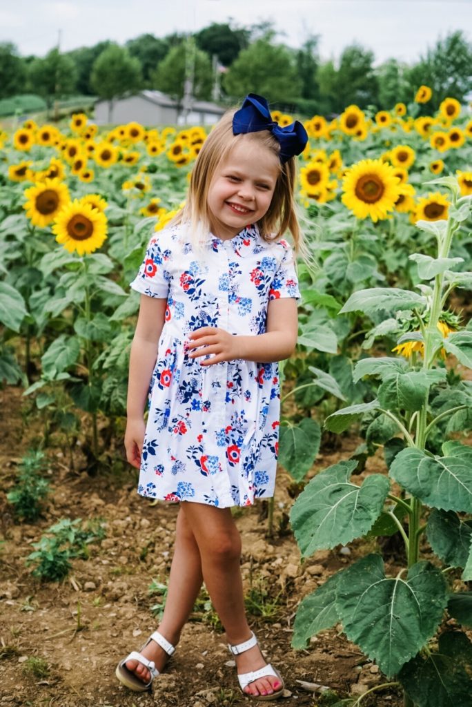 Sunflower Field Family Pictures | Family Photography | Draper James Dress | Family Adventure | Summer Style | Family Style | Preppy Style | Romantic Style | Eyelet Dress | Floral Dress | Sperry | J.Crew