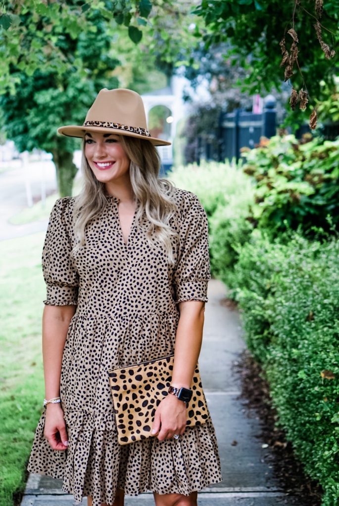 Leopard Print Dress | Fall Outfit | Felt Brim Hat | Fall Booties